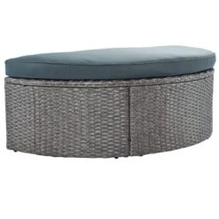 2pc Outdoor Wicker Conversation Sectional Set With Cushions & Half-Moon Side Table For Umbrella - Gray - GODEER -Crosley shop GUEST e6d352e8 3d06 489b bf7d ede7db987091