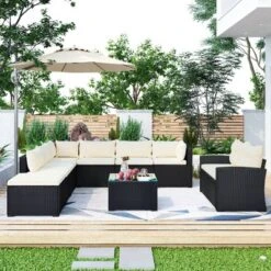 9pc Wicker Patio Sectional Seating Set With Cushions - Black/Beige - GODEER 18 9pc Wicker Patio Sectional Seating Set With Cushions - Black/Beige - GODEER -Crosley shop GUEST e6d797cf 7384 471f 90bf 3b8305623a32