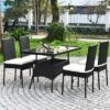 Costway 10PCS Patio Rattan Dining Set Cushioned Chair Table With Glass Top Garden Furniture