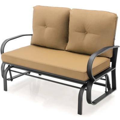 Tangkula 2-Person Outdoor Patio Glider Bench Swing Seat Bench W/ Seat & Back Cushions 10 Tangkula 2-Person Outdoor Patio Glider Bench Swing Seat Bench W/ Seat & Back Cushions - Image 10