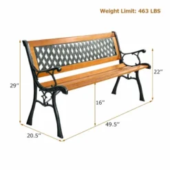49 1/2'' Patio Park Garden Bench Porch Path Chair Outdoor Deck Cast Iron Hardwood -Crosley shop GUEST e89805b2 2b40 4312 a2cc 206797438a0b