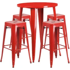 Flash Furniture Commercial Grade 30" Round Metal Indoor-Outdoor Bar Table Set With 4 Square Seat Backless Stools -Crosley shop GUEST e8ae6d96 1e74 46b0 89c8 ad0d31a84e79
