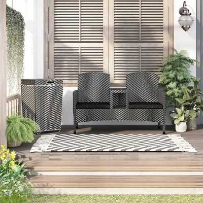 2pc Maksville Aluminum Patio Loveseat & Trash Can - MiBasics 1 2pc Maksville Aluminum Patio Loveseat & Trash Can - MiBasics