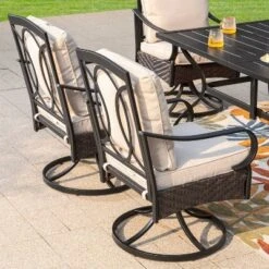 Captiva Designs 7pc Steel Outdoor Patio Dining Set With Swivel Chairs & Metal Table With Umbrella Hole Black -Crosley shop GUEST e8ed3986 d3c4 4cd6 aed4 fbb56cda52cd