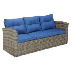5pc Wicker Outdoor Conversation Set Blue/Brown - EDYO LIVING -Crosley shop GUEST ea1bfdef f096 4511 92e6 f0a2cfbeba14