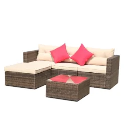 5pc Wicker Patio Sectional Seating Set With Shallow Cushions - Brown - GODEER 18 5pc Wicker Patio Sectional Seating Set With Shallow Cushions - Brown - GODEER -Crosley shop GUEST ea3ff310 e65c 4f13 988c f253416e7009