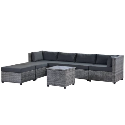 7pc Outdoor Set With Rattan Sofa & Cushions - Gray - GODEER 5 7pc Outdoor Set With Rattan Sofa & Cushions - Gray - GODEER - Image 5