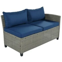 5pc Outdoor Wicker Conversation Set With Cushions - Blue - GODEER -Crosley shop GUEST ec644252 4cf1 46b0 8685 26c76bd5206e