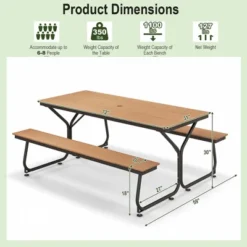Costway 6FT Picnic Table Bench Set Outdoor HDPE Heavy-Duty Table For 6-8 Person Brown/Grey -Crosley shop GUEST ecdbb669 c610 416c b7a9 d85387a9dc85