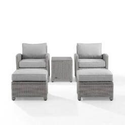 Bradenton 5pc Outdoor Wicker Seating Set With Side Table, 2 Arm Chairs And 2 Ottomans - Gray/Gray - Crosley -Crosley shop GUEST ecf04a13 c5d5 4f37 8973 fbe8099b0948