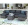 7pc Outdoor Set With Rattan Sofa & Cushions - Gray - GODEER