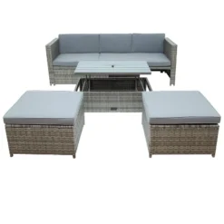 4pc Outdoor Wicker Conversation Sectional Set With Cushions - Gray - GODEER -Crosley shop GUEST edd49544 7f60 4883 9dc5 774da156488a