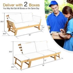 Costway Patio Convertible Sofa Daybed Solid Wood Adjustable Thick Cushion TurquoiseRed White -Crosley shop GUEST ee48a70c 0be8 4aed 8c64 7e2fcee9d079