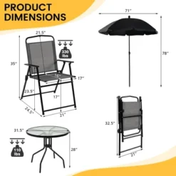 Costway 6 PCS Patio Dining Set Folding Chairs Glass Table Tilt Umbrella Garden -Crosley shop GUEST ee55e41b 6771 4808 ba29 b6854518bad8