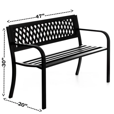 Gardenised Outdoor Steel 47 Park Bench For Yard, Patio, Garden And Deck, Black Weather Resistant Porch Bench, Park Seating 5 Gardenised Outdoor Steel 47 Park Bench For Yard, Patio, Garden And Deck, Black Weather Resistant Porch Bench, Park Seating - Image 5