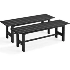 Costway 2PCS Outdoor HDPE Bench With Metal Frame 47'' X 14'' X 16'' For Yard Garden Brown/Black/Gray -Crosley shop GUEST ef6096e9 bbbb 4c91 9178 89beff071bf4