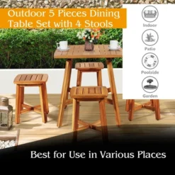 Costway 5PCS Acacia Patio Dining Set W/Square Table & 4 Stools Reddish Brown -Crosley shop GUEST f045c41b 0599 4443 a299 f9fd0dc38ece
