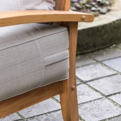 Caterina Teak Patio Sofa With Cushion - Beige - Cambridge Casual -Crosley shop GUEST f0699cc9 b204 4d7a 9841 4079a192b64c