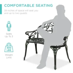 Best Choice Products Outdoor Bench Steel Garden Patio Porch Furniture W/ Floral Accent, Antique Finish -Crosley shop GUEST f277594c da05 486d a432 cbb948465a05