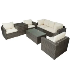 7pc Wicker Patio Seating Set With Cushions & Storage Box - Gray/Beige - GODEER -Crosley shop GUEST f6d5b90b 9108 469b 97e2 783e6a2a3070