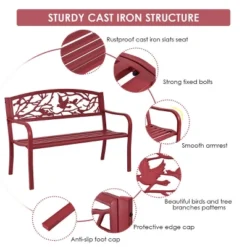 Costway Patio Garden Bench Park Yard Outdoor Furniture Cast Iron Porch Chair Red -Crosley shop GUEST f793f927 3e72 4b81 b345 6ed038f2d5a5