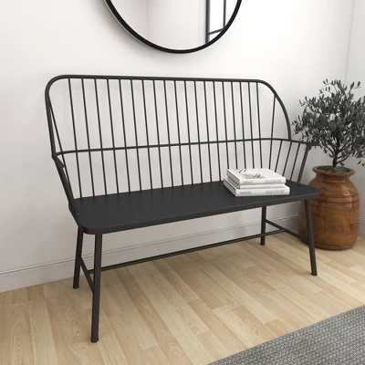 Traditional Outdoor Patio Bench - Black - Olivia & May 9 Traditional Outdoor Patio Bench - Black - Olivia & May - Image 9