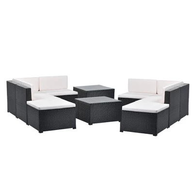 10pc Wicker Patio Sectional Seating Set With Cushion - Black/Beige - GODEER 3 10pc Wicker Patio Sectional Seating Set With Cushion - Black/Beige - GODEER - Image 3