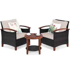 Tangkula 3-Piece Patio Rattan Bistro Set Acacia Wood Frame Sofa And Side Table 16 Tangkula 3-Piece Patio Rattan Bistro Set Acacia Wood Frame Sofa And Side Table -Crosley shop GUEST f98456ac e4ac 42be 82c5 29d609e630cf