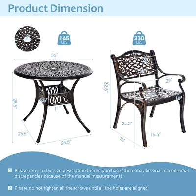 Costway 5 PCS Patio Dining Bistro Sets Cast Aluminum Round Patio Table W/Chairs 3 Costway 5 PCS Patio Dining Bistro Sets Cast Aluminum Round Patio Table W/Chairs - Image 3