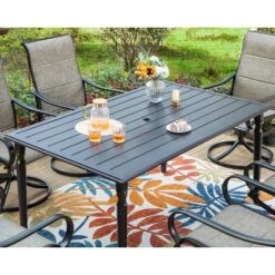 7pc Outdoor Dining Set With Steel Rectangle Table With Umbrella Hole & Padded Swivel Chairs - Captiva Designs -Crosley shop GUEST fa3f656a 8c75 4c45 9115 ce1343c23ed9