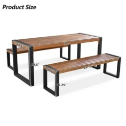 3pcs Patio Dining Set, Outdoor Dining Table With 2 Benches, Acacia Wood Top & Steel Frame, All Weather, Outdoor & Indoor, Natural -ModernLuxe -Crosley shop GUEST fac6964b b216 4ced a68f b344b718491a