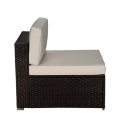 5pc Outdoor Rattan Wicker Conversation Set - Brown/Beige/Red - GODEER -Crosley shop GUEST faef7a81 ad2c 42a9 9764 0b4572145d7f