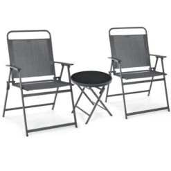Costway 3PCS Outdoor Bistro Set Folding Table And Chairs Garden Deck Black -Crosley shop GUEST fb70f52c 334e 4641 8f9c 79fa332b5454