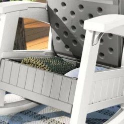 Suncast Outdoor Lightweight Portable Rocking Chair With 7 Gallon In-Seat Storage, Porch, Patio, Deck Furniture, 375 Pound Capacity, Dove Gray (2 Pack) -Crosley shop GUEST fb9d5582 32c0 41f8 b372 518f5c8886fc