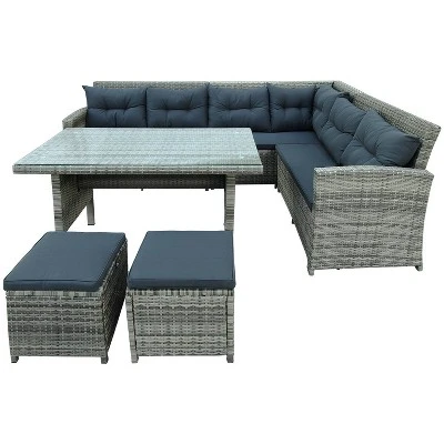 6pc Wicker Patio Set With Glass Table Ottomans - Gray/Dark Gray - GODEER 11 6pc Wicker Patio Set With Glass Table Ottomans - Gray/Dark Gray - GODEER - Image 11