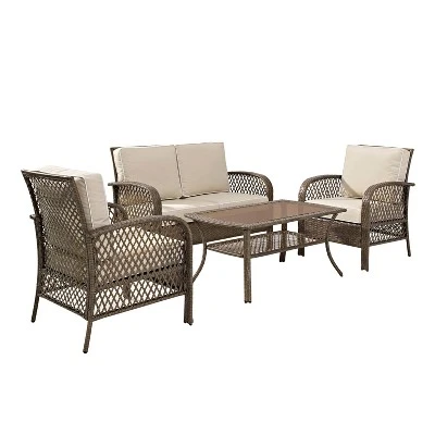 Tribeca 4pc Outdoor Wicker Conversation Set - Sand/Driftwood - Crosley 3 Tribeca 4pc Outdoor Wicker Conversation Set - Sand/Driftwood - Crosley - Image 3