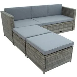 4pc Outdoor Wicker Conversation Sectional Set With Cushions - Gray - GODEER -Crosley shop GUEST fe1f1852 33b9 4f9b 8d90 dc7880acb5f5
