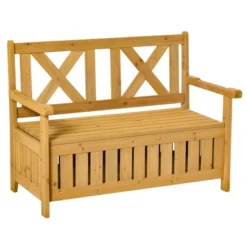 Outsunny 29 Gallon Garden Storage Bench With Wooden Frame, Large Entryway Deck Box W/ Unique X-Shape Back, Louvered Side Panels For Patio, Garden, Deck, Porch & Balcony -Crosley shop GUEST fe51309e 5105 4a53 b935 f843ee4405b3