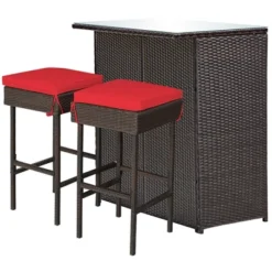 Costway 3PCS Patio Rattan Wicker Bar Table Stools Dining Set Cushioned Chairs Garden Red 15 Costway 3PCS Patio Rattan Wicker Bar Table Stools Dining Set Cushioned Chairs Garden Red -Crosley shop GUEST fe63f5b1 9b7e 4c98 8b92 7c12accb1f6d