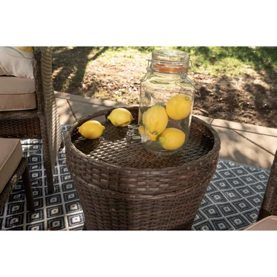 Barton 5-Pieces Patio Sofa Ottoman Wicker Set With Side Storage Table, Brown/Beige 4 Barton 5-Pieces Patio Sofa Ottoman Wicker Set With Side Storage Table, Brown/Beige - Image 4