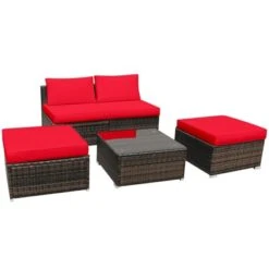 Tangkula 5-Piece Outdoor Rattan Wicker Sofa Set Lounge Chair With Red Cushions -Crosley shop GUEST ff465239 59c4 4797 8219 c8a44f9ba546