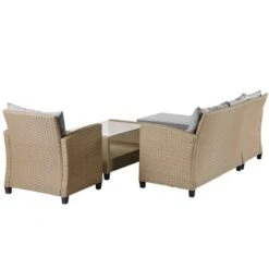 4pc Wicker Patio Conversation Set With Cushions - Beige/Brown - GODEER -Crosley shop GUEST ff54e16c 588a 4876 a222 02f8569f3e90