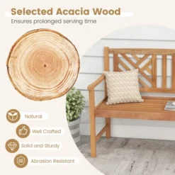 Costway Patio Acacia Wood 2-Person Slatted Bench Outdoor Loveseat Chair Garden Natural -Crosley shop GUEST ff9a2353 6fae 4739 9faa 6d67a7756db3