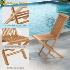 Costway 2 PCS Patio Folding Chair Teak High Back Dining Slatted Seat Portable Outdoor -Crosley shop GUEST ffc3ef1b d7c6 460d 8692 c45931460ddb