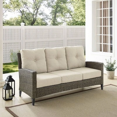 Rockport Outdoor Wicker High Back Sofa - Oatmeal/Light Brown - Crosley 1 Rockport Outdoor Wicker High Back Sofa - Oatmeal/Light Brown - Crosley